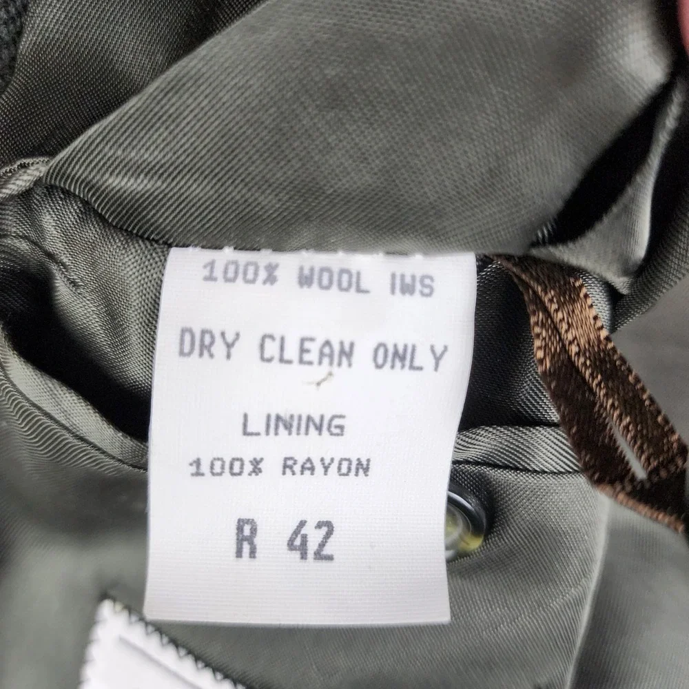 Fierte s.r.l. Blazer Mens‎ 42R Olive Green Herringbone Wool Windowpane Italy